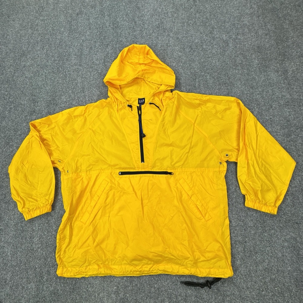 Vintage Gap Jacket Mens XL Yellow Nylon Hooded 1/4 Zip Anorak Windbreaker